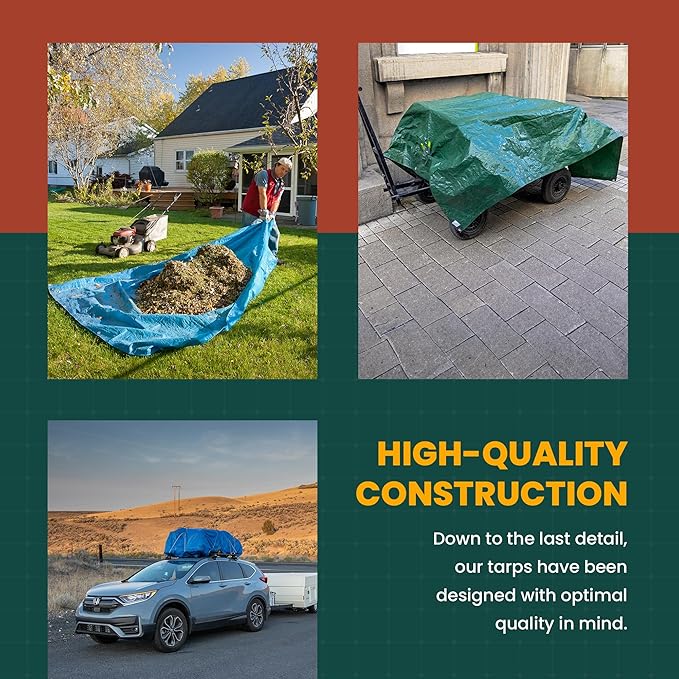 Large Waterproof Tarp - Heavy Duty 5 Mil Thick Poly Tarpaulin Ideal for Canopy Tents, Boats, RV or Pool Covers - Multipurpose Protective Tarps with Grommets for Indoor and Outdoor Use | 12' x 25'