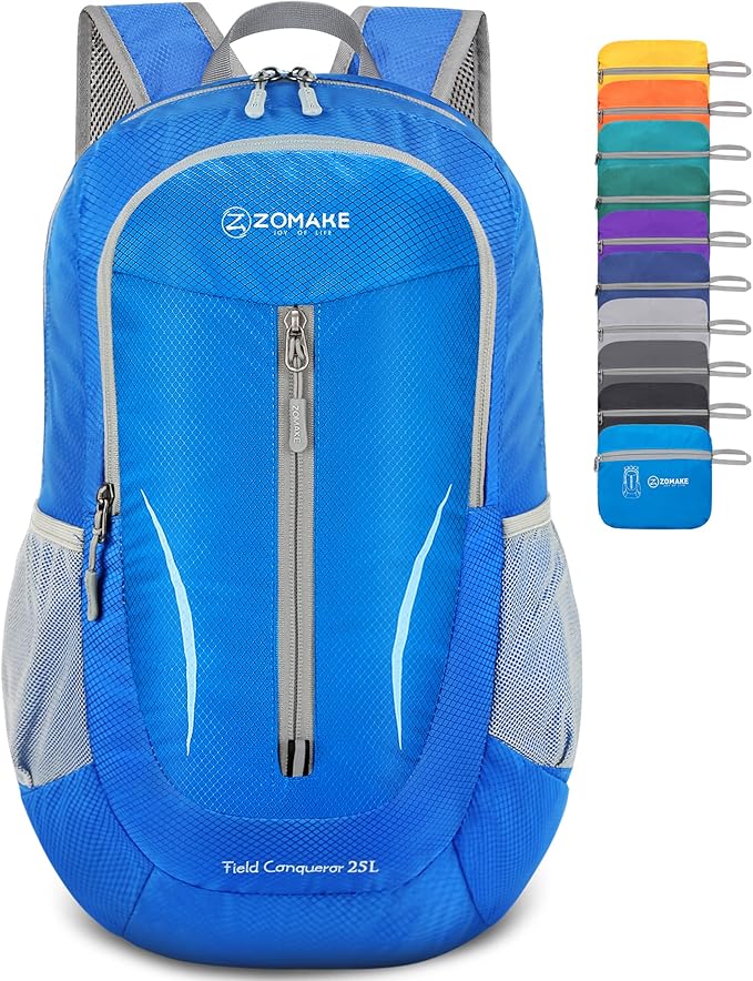 ZOMAKE Ultra Lightweight Packable Backpack 25L, Foldable Hiking Backpacks Water Resistant Small Folding Daypack for Travel(Dark Blue-NEW)