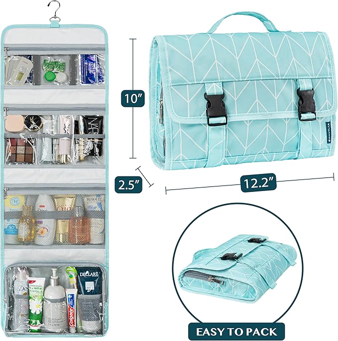 PAVILIA Travel Hanging Toiletry Bag for Women Men, Large Capacity Makeup Bag Kit, Waterproof Cosmetic Storage Organizer Case for Bathroom Shower, Black