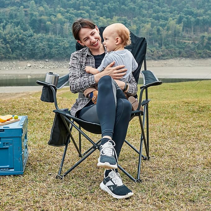 EVER ADVANCED Camping Chairs, Lawn Chairs Outdoor Sports Chairs, Folding Chair Camping Chairs for Adults, Supports 400lbs