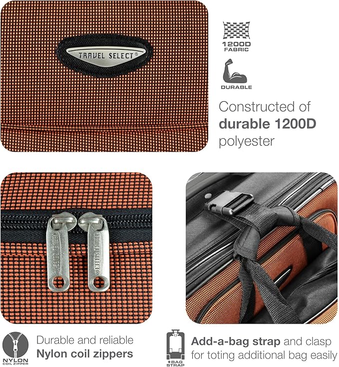 Travel Select Amsterdam 4-Piece Softside Expandable Rolling Luggage Set, Lightweight 2-Wheel Suitcases, Packing Cubes, Travel Tote, Durable Polyester Construction, Gray