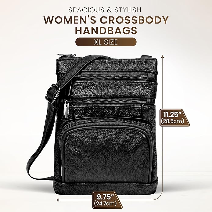 Krediz leather Crossbody Purses for Women, Multi Pocket Crossbody Purse with Adjustable Strap, Soft & Durable Leather Purse