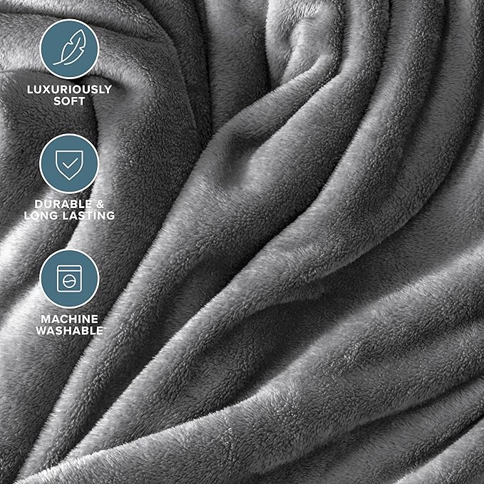 Bare Home Fleece Blanket - Throw Travel Blanket - Grey - Lightweight Blanket for Bed, Sofa, Couch, Movie Night, Camping, and Travel - Microplush - Ultra Soft Warm Blanket (Throw/Travel, Grey)