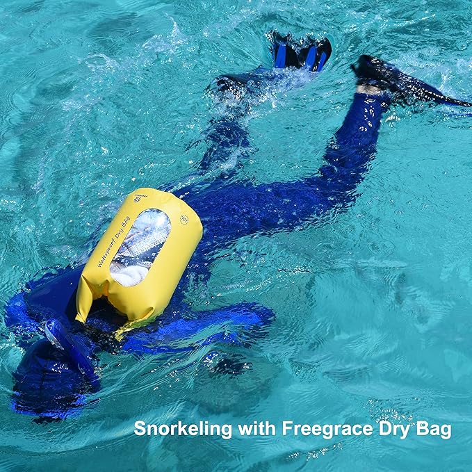 Freegrace Waterproof Dry Bags Set Of 3 Dry Bag With 2 Zip Lock Seals & Detachable Shoulder Strap, Waist Pouch & Phone Case - Can Be Submerged Into Water - For Swimming (Black(Window), 5L)