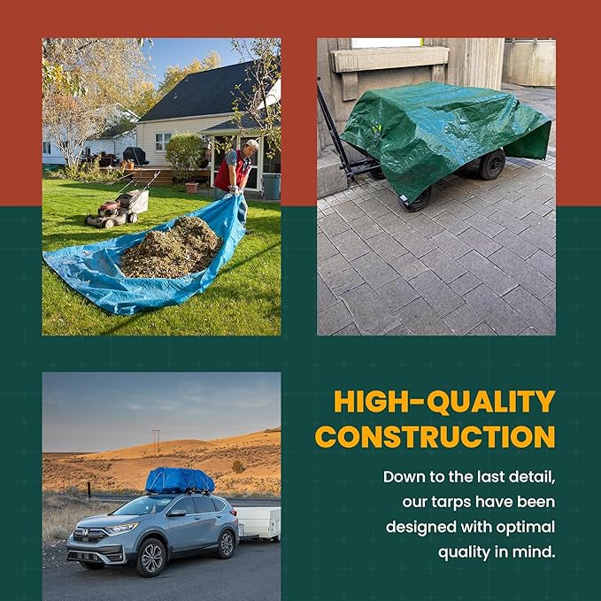 Large Waterproof Tarp - Heavy Duty 10 Mil Thick Poly Tarpaulin Ideal for Canopy Tents, Boats, RV or Pool Covers - Multipurpose Protective Tarps with Grommets for Indoor, Outdoor Use | 12' x 20' 2 Pack