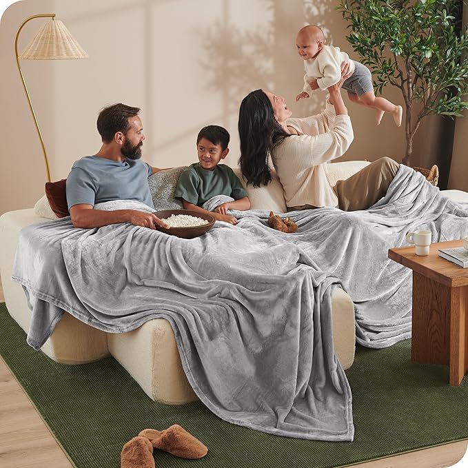 Bare Home Fleece Blanket - Giant Size - Ultra-Soft Lightweight for Bed, Sofa, and Couch - Luxury Microplush - Cozy Warm Blanket (Giant, Light Grey)