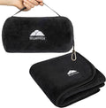BlueHills Travel Blanket Pillow Rolled Premium Soft Plush Airplane Throw Traveling Accessories Gifts Compact in a Bag 70 X 48 inches Long Plane Flight Portable Lightweight Black R05