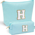 YOOLIFE Personalized Friend Birthday Gifts - 2 Pieces Makeup Bag Cosmetic Bags for Women Travel Makeup Bag Make up Bag with Small Makeup Bag Wedding Bridesmaid Gifts Teacher Gifts for Women Letter H