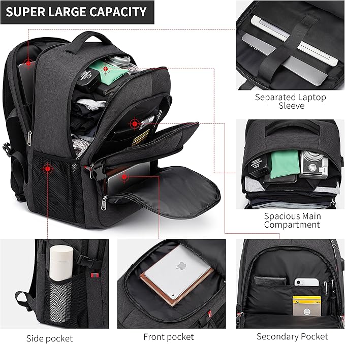 Backpack,17.3in Durable Travel Laptop Backpack, College Backpack,RFID Anti Theft Pocket Big Business Computer Bag,Water Resistant School Bookbag for Teens Men Women,Gifts Grey
