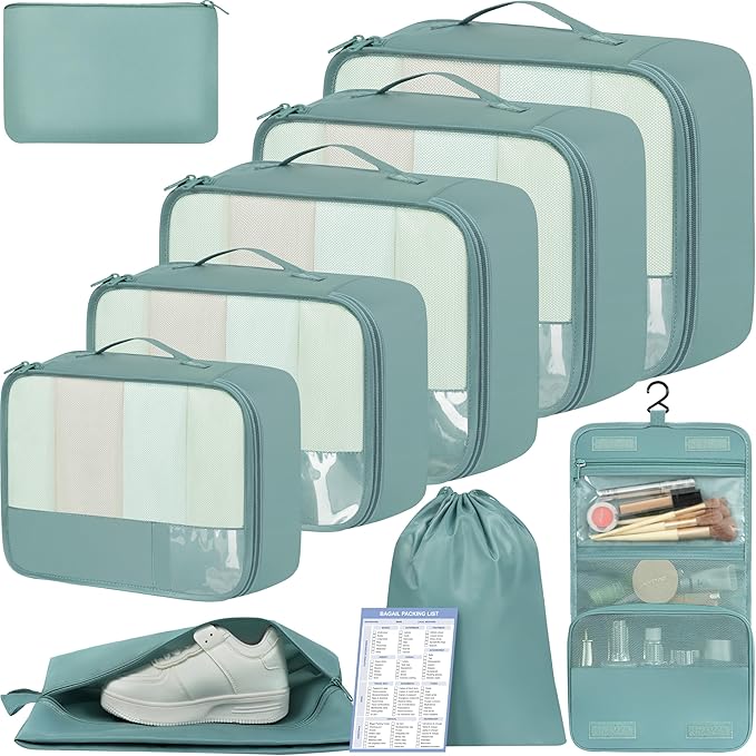 BAGAIL 9 Set Packing Cubes Luggage Packing Organizers for Travel Accessories