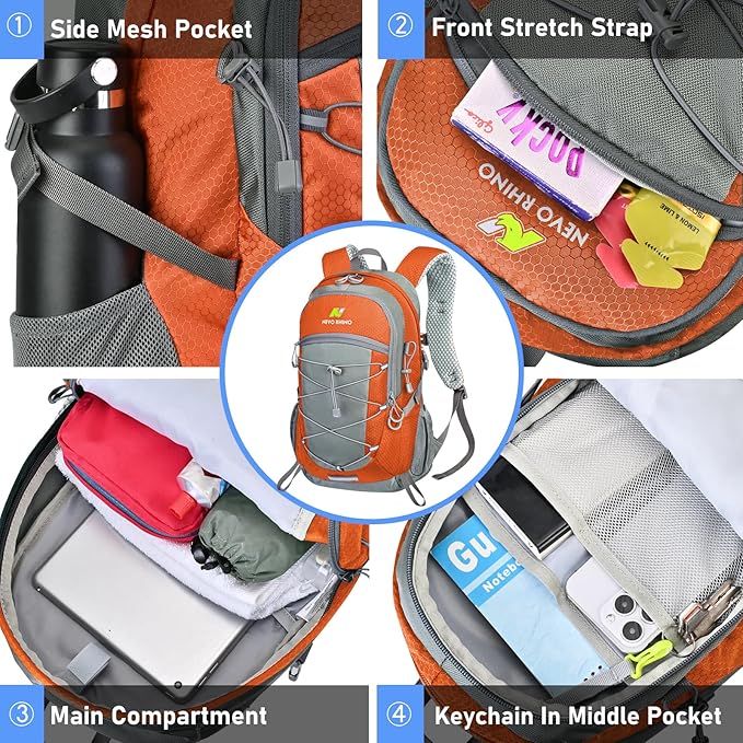 N NEVO RHINO Hiking Backpack 20L Water Resistant Outdoor Day Pack,Lightweight Travel Small Backpack for Men Women