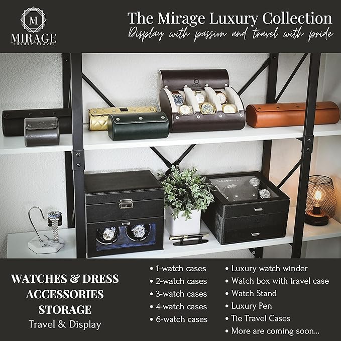 6 Watch Case Bbox for Travel Watch Roll for Men Watch display organizer - Espresso Brown & Ivory White Interior
