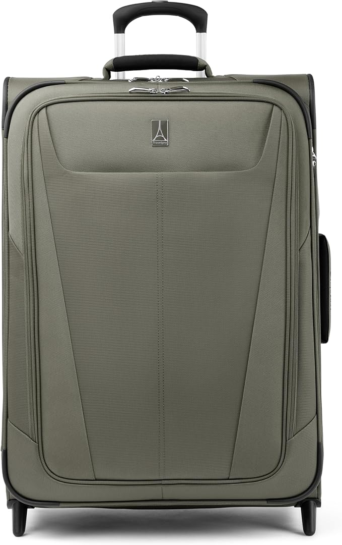 Travelpro Maxlite 5 Softside Expandable Upright 2 Wheel Checked Luggage, Lightweight Suitcase, Men and Women, Slate Green, Checked Medium 26-Inch