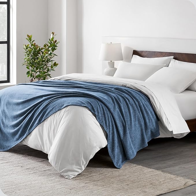 Bare Home Polar Fleece Blanket - Throw - Warm & Cozy - Premium Fleece for Bed, Sofa, Camping, Travel and Cold Nights - Lightweight Blanket (Throw, Heathered Dark Blue)