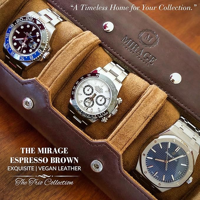Watch Travel Case for Men Watch Roll for Travel Organizer and Display Watch Case - Swiss Espresso Vegan Leather Watch Case