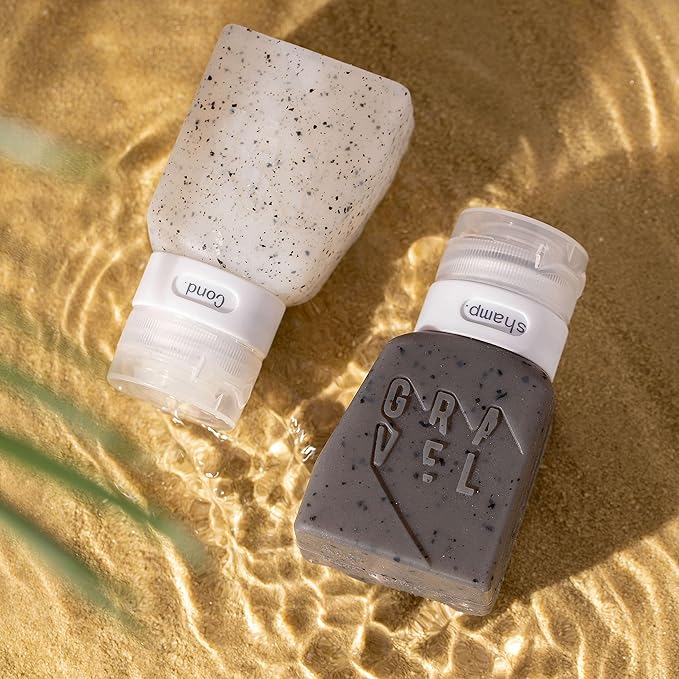 Gravel Travel Bottles 3oz (2-Pack) – Leakproof, BPA-Free, TSA Approved with Label System (Clear & Gray)