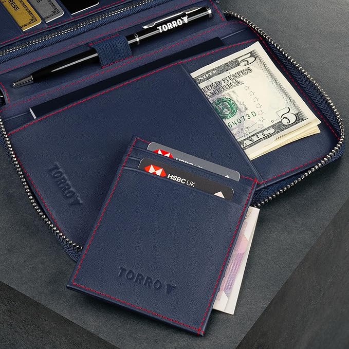 TORRO Travel Wallet – Genuine Leather Travel Organiser with Passport Holder and Detachable Cardholder