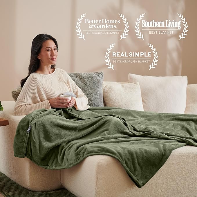 Bare Home Fleece Blanket - Throw/Travel - Ultra-Soft Lightweight for Bed, Sofa, and Couch - Luxury Microplush - Cozy Warm Blanket (Throw/Travel, Cypress)