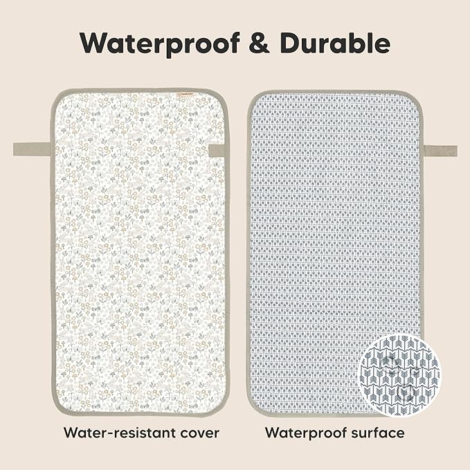 KeaBabies Portable Diaper Changing Pad, Easy Wipe Clean - Foldable Waterproof Baby Changing Mat for Diaper Bag, Compact, Lightweight, 25x13 Baby Changer Travel Essential, Machine Washable (Prairie)