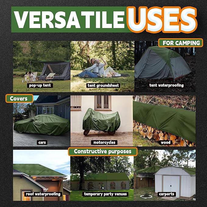 16x20 Feet Tarp Waterproof,9Mil Thick,Finished Size Tarps,UV Resistant,Durable,Multipurpose Poly Tarp Cover with Metal Grommets and Reinforced Edges,Green/Black by RAINDEWAY