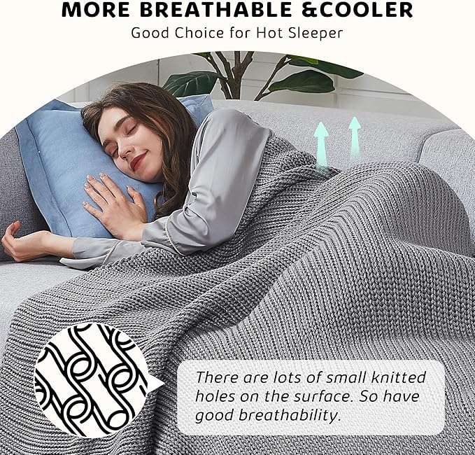 L'AGRATY Knitted Weighted Blanket - 60"x80" 15lbs Cooling Chunky Knit Heavy Blanket for Adults Braided Crochet Throw Thick Cable Yarn Knit Decorative No Beads Evenly Weighted Machine Washable