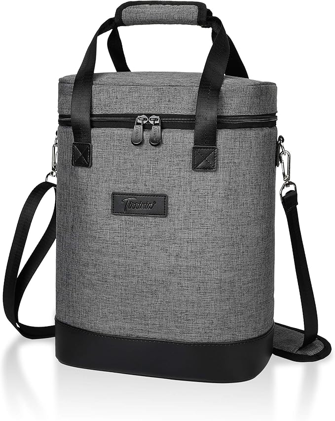 Tirrinia 6 Bottle Wine Cooler Bag - Insulated Padded Portable Versatile Wine Gift Carrier Tote Bag for Travel, BYOB Restaurant, Wine Tasting, Party, Pecfect Gift for Wine Lover, Grey