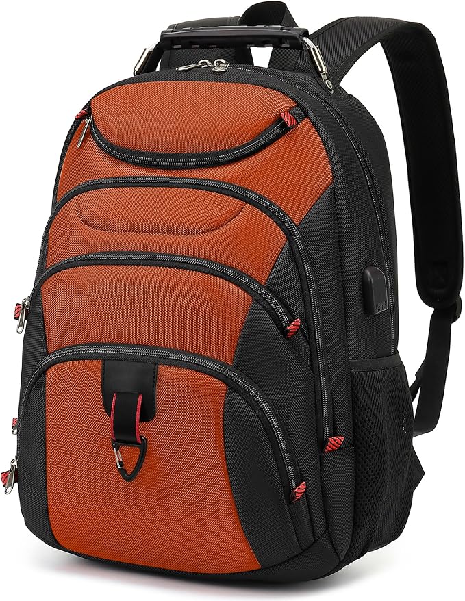 Boavan Laptop Backpack for men, 15.6 inch Laptop Bag with USB Port, Waterproof Travel Work Backpack Purse, Anti-Theft Teacher Nurse Doctor Casual Bookbags Office Business backpack，Deep Orange Black