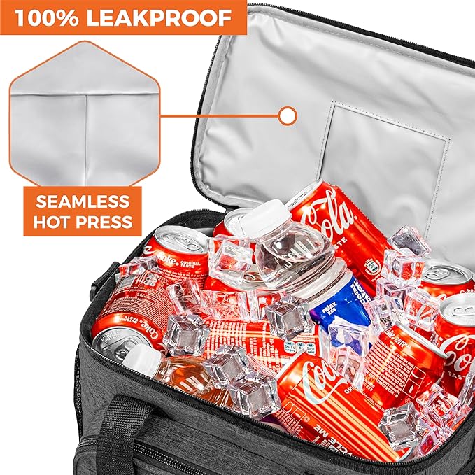 OPUX Soft Cooler Bag, Insulated Collapsible Lunch Cooler Tote for Men Work Camping Beach Travel, Portable Soft Sided Leakproof Waterproof Large Lunch Bag Box with Shoulder Strap 30 Cans, Charcoal Gray