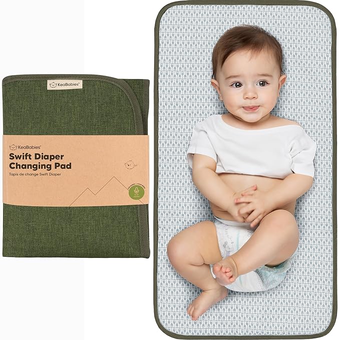 KeaBabies Portable Diaper Changing Pad, Easy Wipe Clean - Foldable Waterproof Baby Changing Mat for Diaper Bag, Compact, Lightweight, 25x13 Baby Changer Travel Essential, Machine Washable(Olive Green)