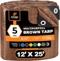 Multipurpose Protective Cover Brown Poly Tarp 12' x 25' - Durable, Water Resistant, Weather Resistant - 5 Mil Thick Polyethylene - by Xpose Safety