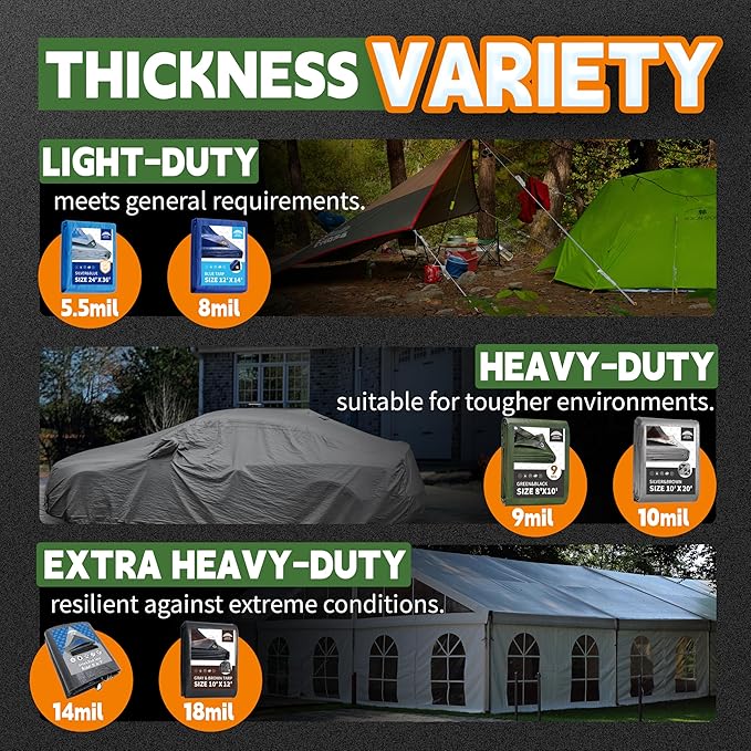 12x12 Feet Tarp Waterproof,9Mil Thick,Finished Size Tarps,UV Resistant,Durable,Multipurpose Poly Tarp Cover with Metal Grommets and Reinforced Edges,Green/Black by RAINDEWAY