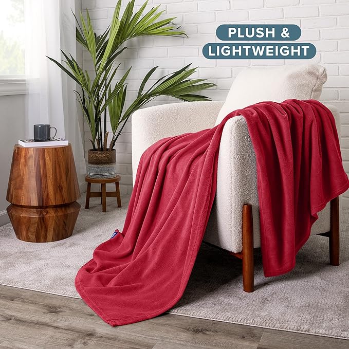 Bare Home Polar Fleece Blanket - Extra Long - Red - Warm & Cozy - Premium Fleece Throw for Bed, Sofa, Camping, Travel and Cold Nights - Lightweight Blanket (Twin/Twin XL, Red)